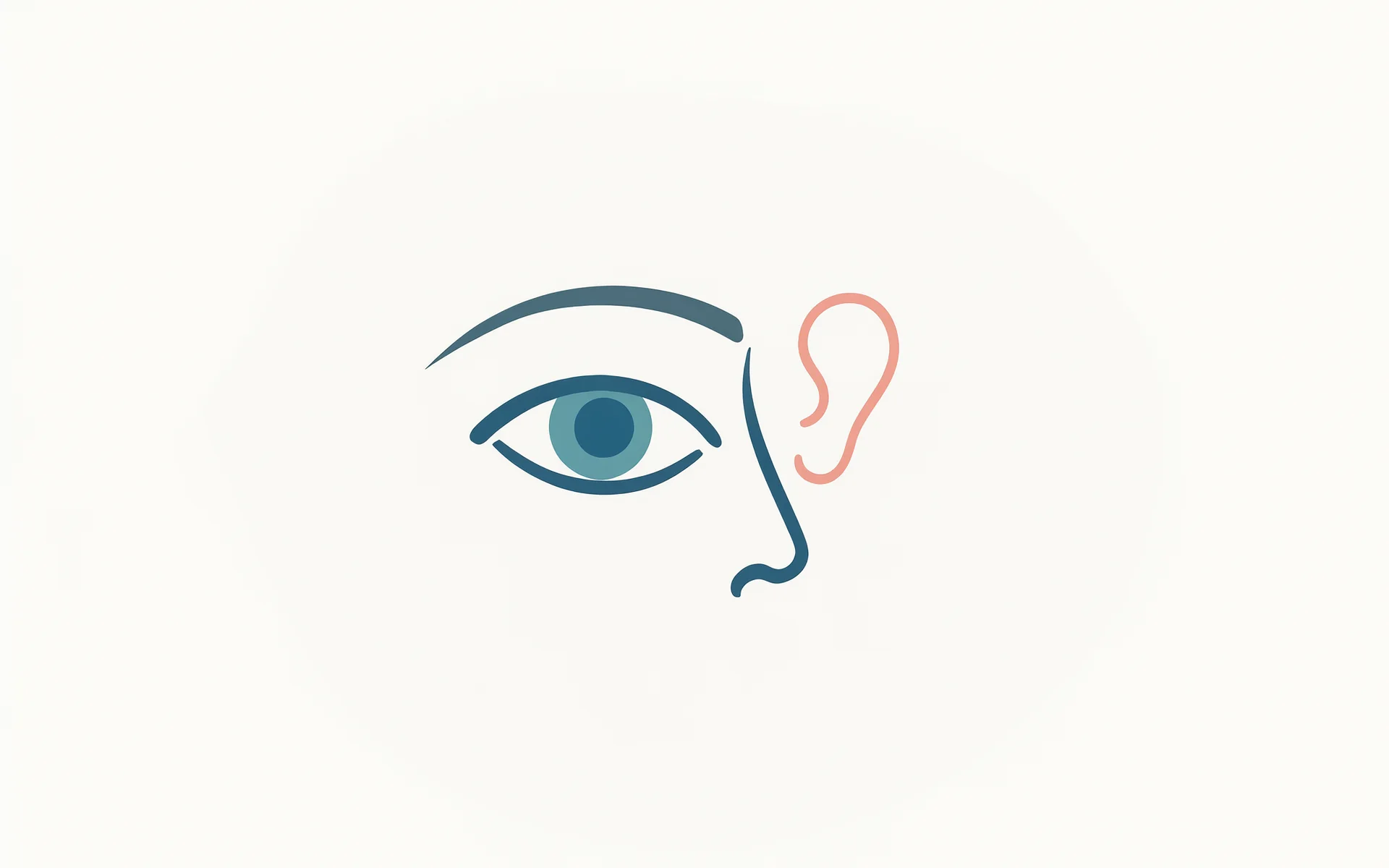 An illustration of an eye, an ear and a nose profile.